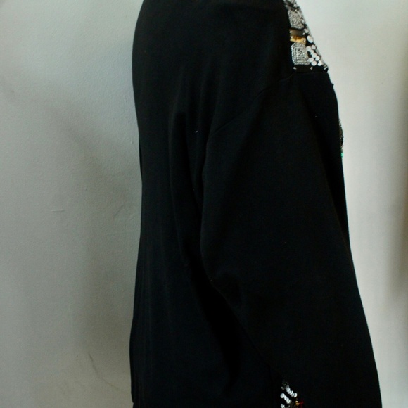 1980's Ugly Christmas Black Cedars Brand Sequinned Oversized Pullover Sweater - Picture 3 of 8